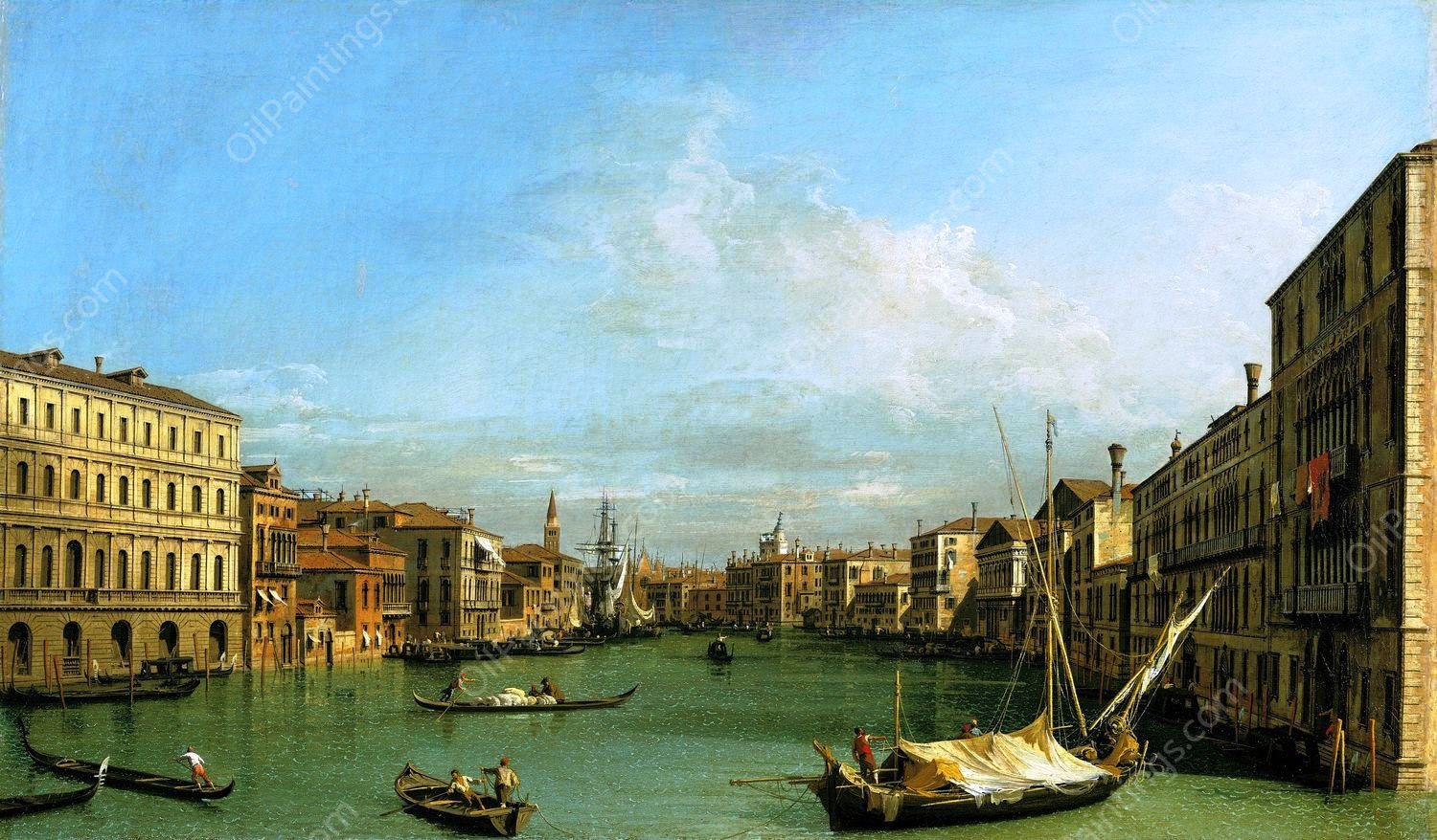 The Grand Canal from the Palazzo Foscari to the Carita by Canaletto - Hand-Painted Oil Painting Reproduction