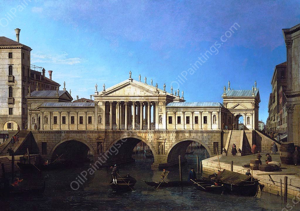 Venice: Caprice View with a Palladio Design for the Rialto by Canaletto - Hand-Painted Oil Painting Reproduction