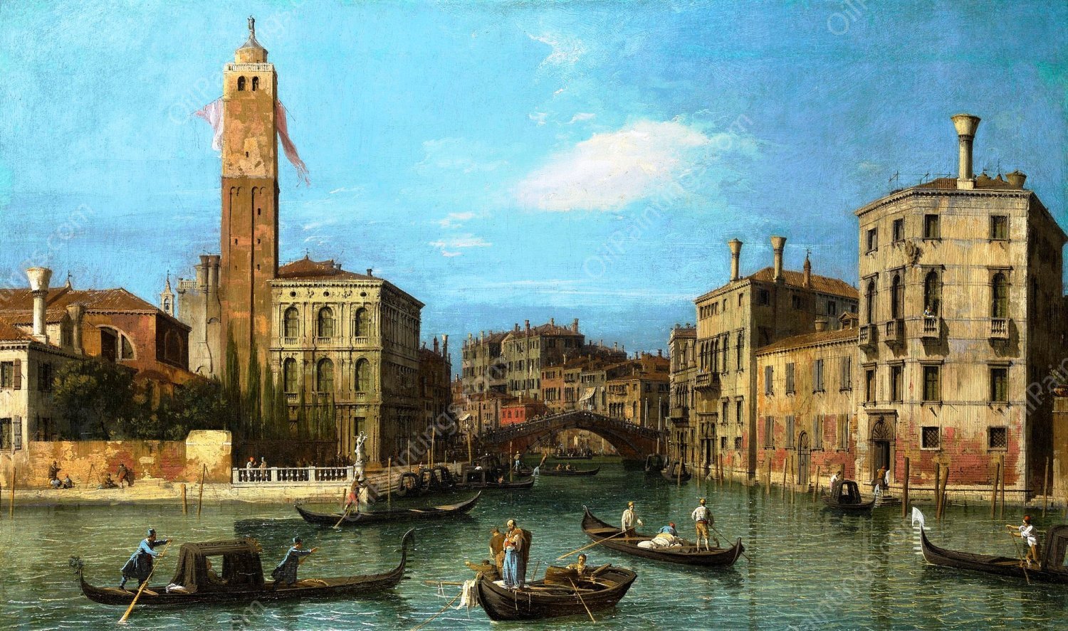 Venice: S. Geremia and the Entrance to the Cannaregio by Canaletto - Hand-Painted Oil Painting Reproduction