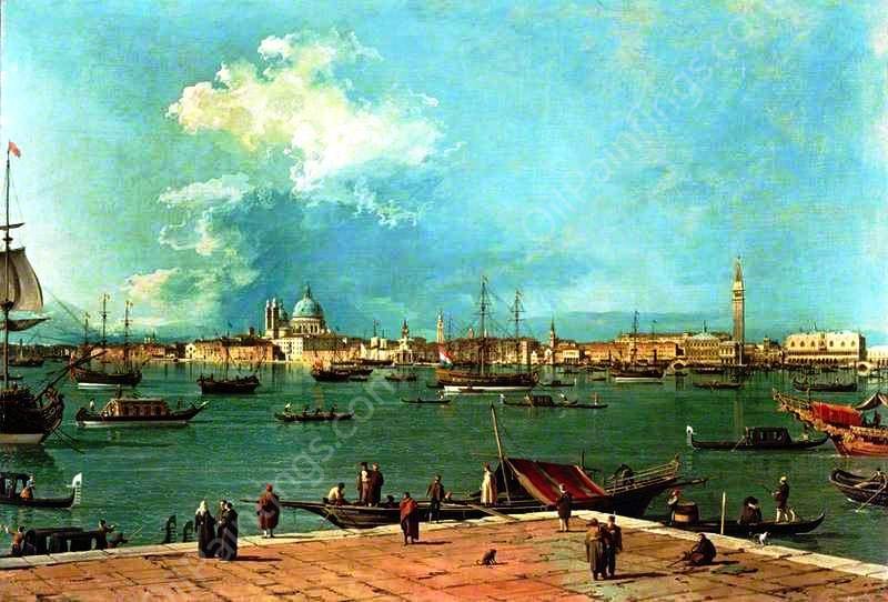 Venice: The Bacino di San Marco from San Giogio Maggiore by Canaletto - Hand-Painted Oil Painting Reproduction