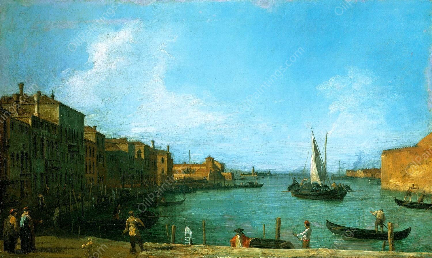Venice: The Canale di S. Chiari towards the Lagoon by Canaletto - Hand-Painted Oil Painting Reproduction
