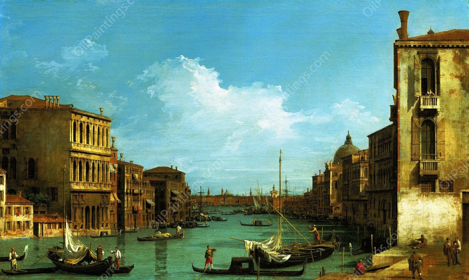 Venice: The Grand Canal from Campo S. Vio Towards the Bacino by Canaletto - Hand-Painted Oil Painting Reproduction