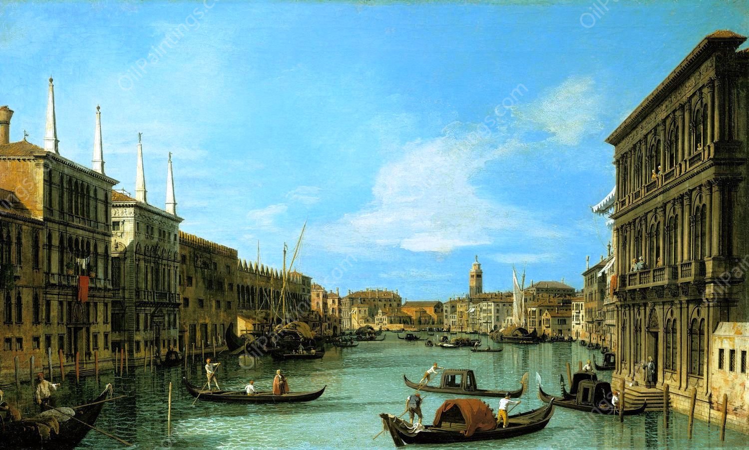 Venice: The Grand Canal from the Palazzo Vendramin Calergi towards S. Geremia by Canaletto - Hand-Painted Oil Painting Reproduction