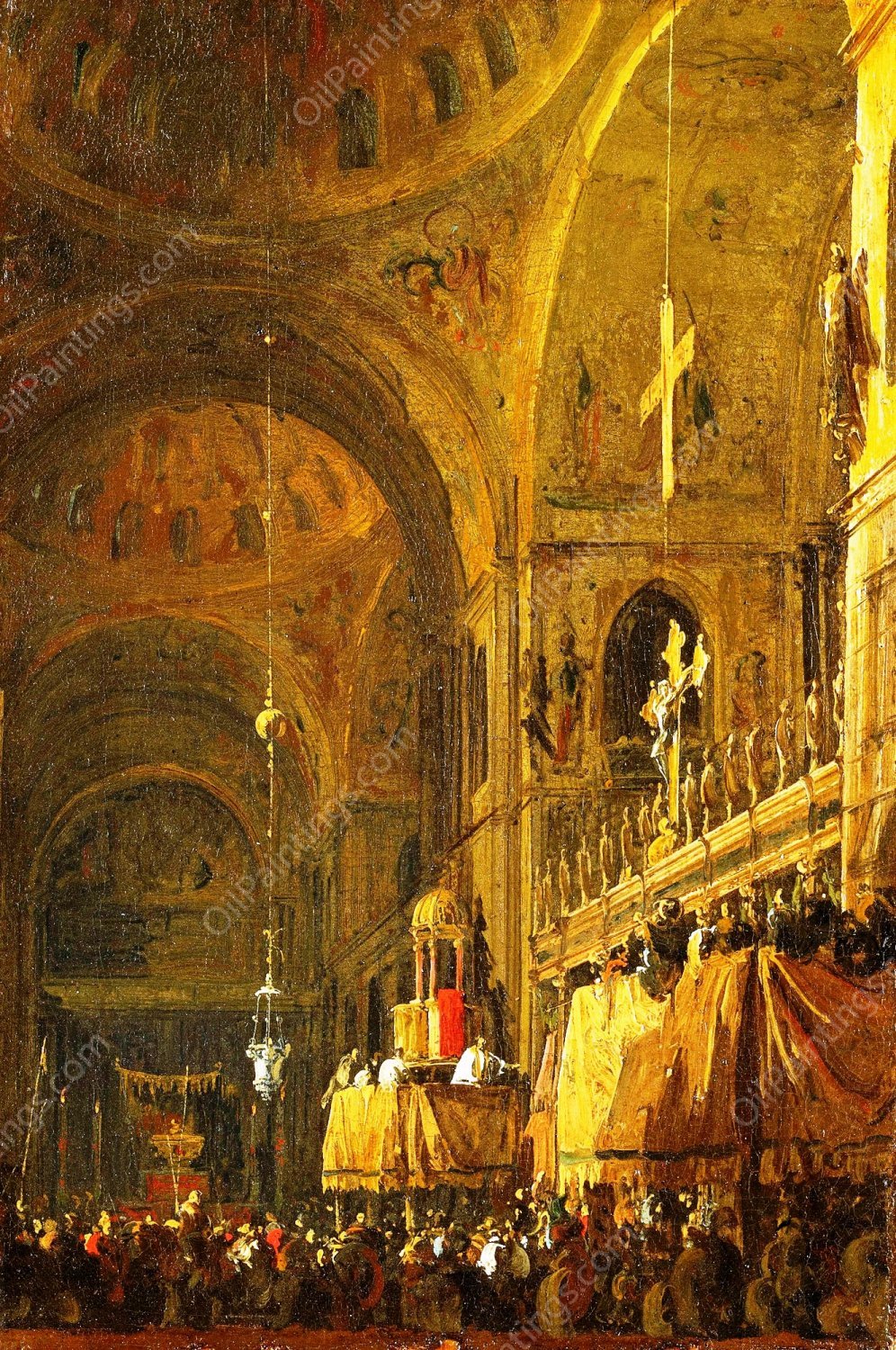 Venice: The Interior of San Marco by Night by Canaletto - Hand-Painted Oil Painting Reproduction