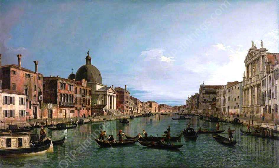 Venice: The Upper Reaches of the Grand Canal with S. Simeone Piccolo by Canaletto - Hand-Painted Oil Painting Reproduction