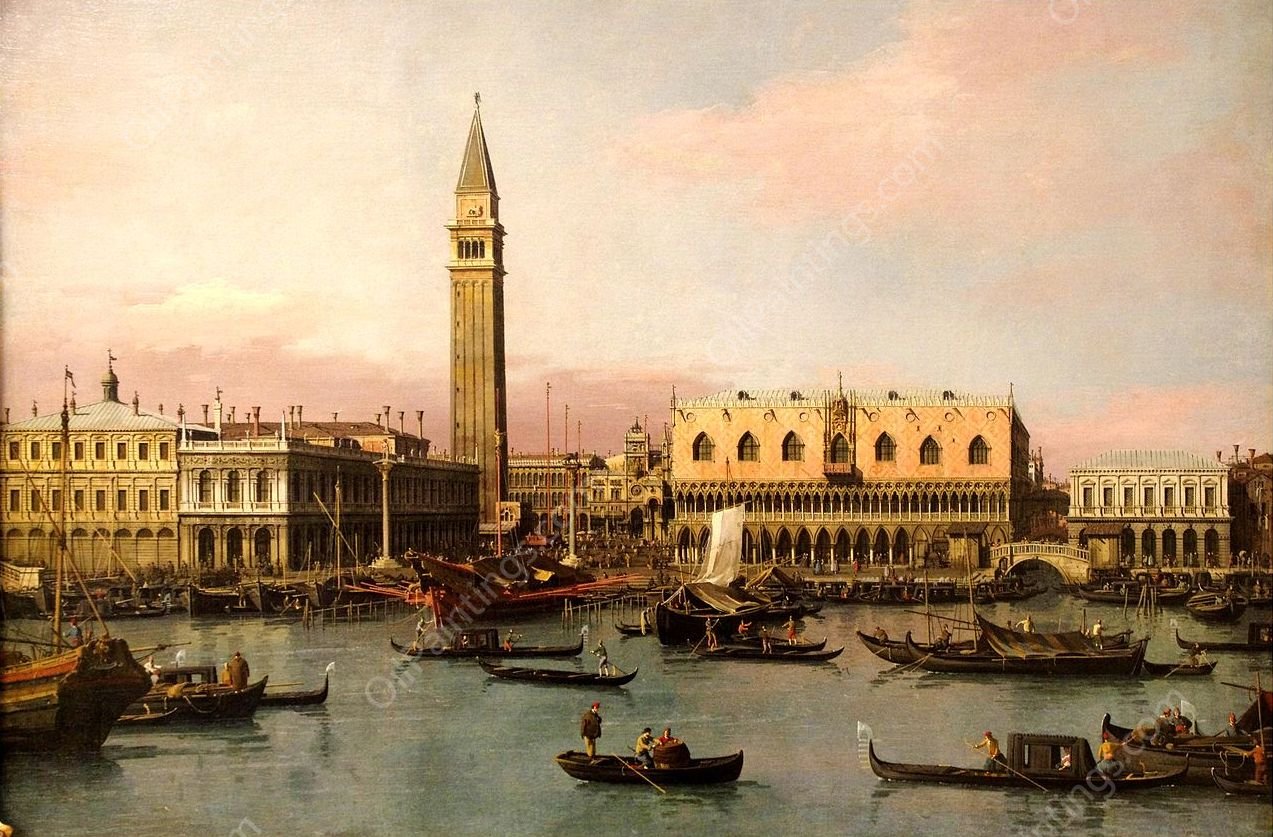 View of the Doge's Palace in Venice by Canaletto - Hand-Painted Oil Painting Reproduction