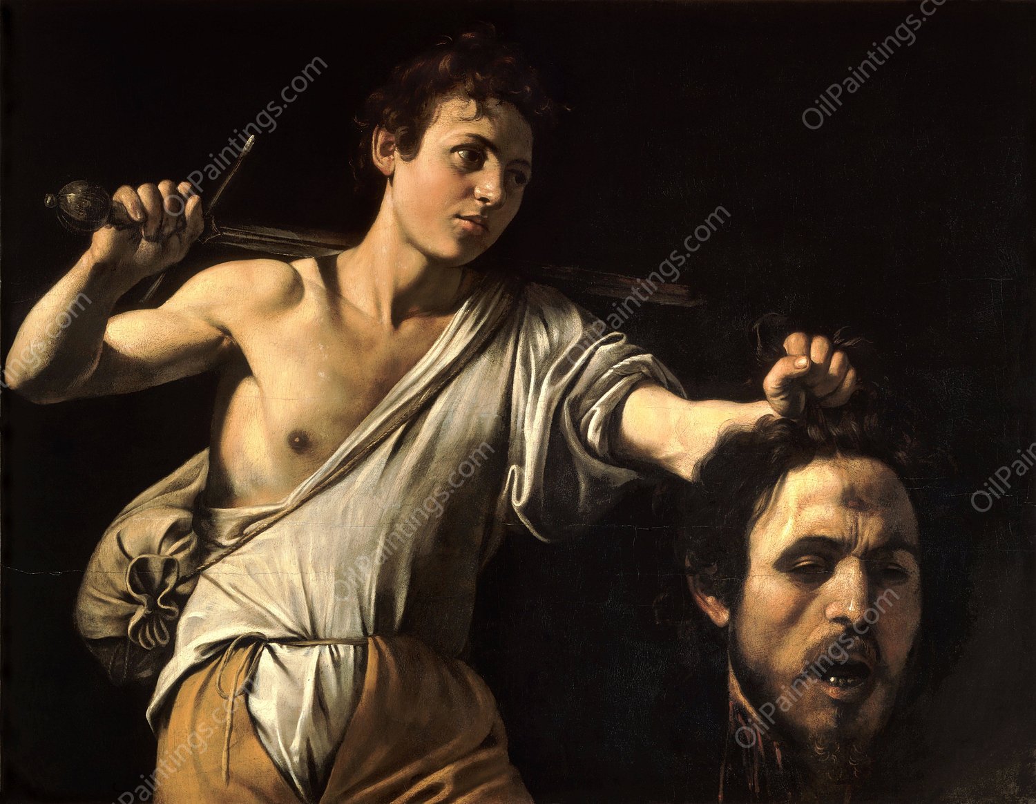 David with the Head of Goliath  by Caravaggio - Hand-Painted Oil Painting Reproduction