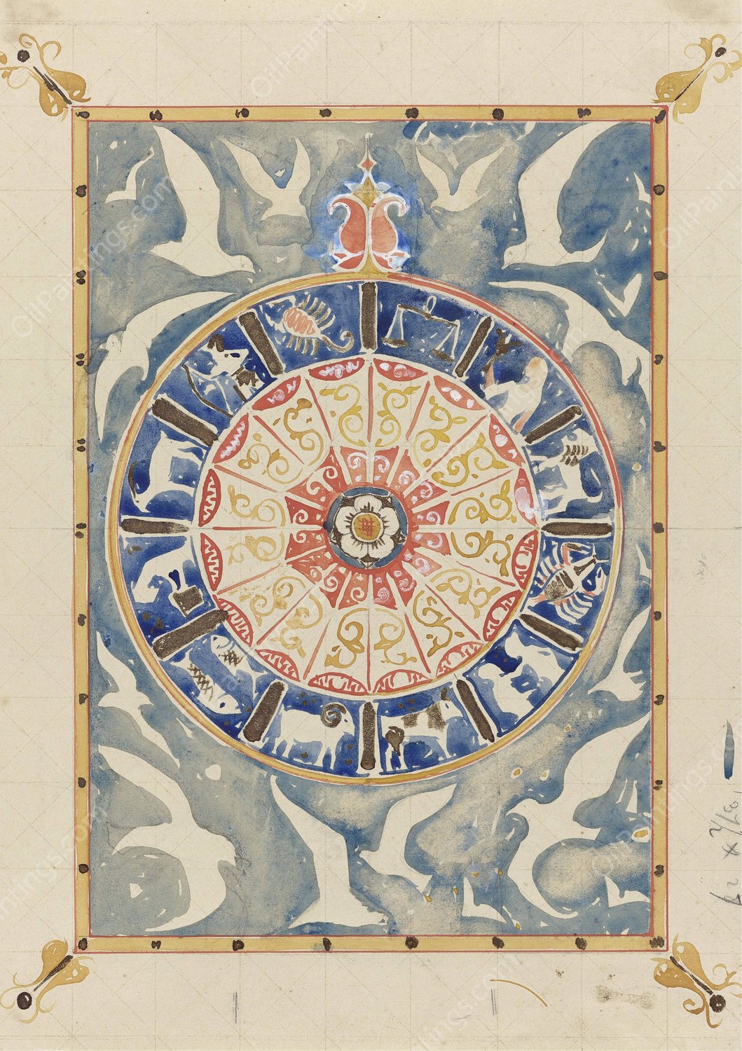 Cirkel met tekens van de dierenriem  by Carel Adolph Lion Cachet - Hand-Painted Oil Painting Reproduction