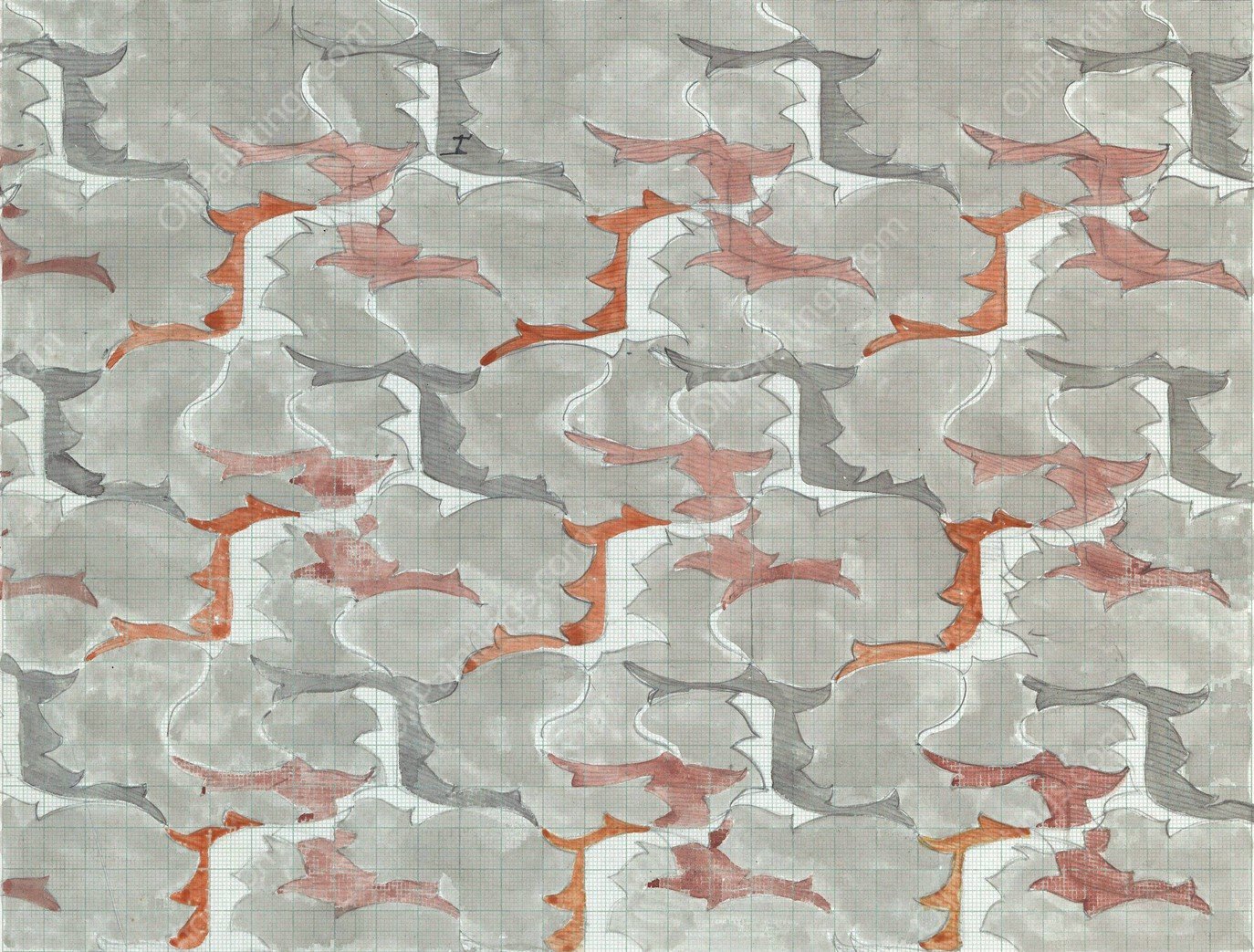 Decoratief Ontwerp in rood, licht- en donkergrijs  by Carel Adolph Lion Cachet - Hand-Painted Oil Painting Reproduction