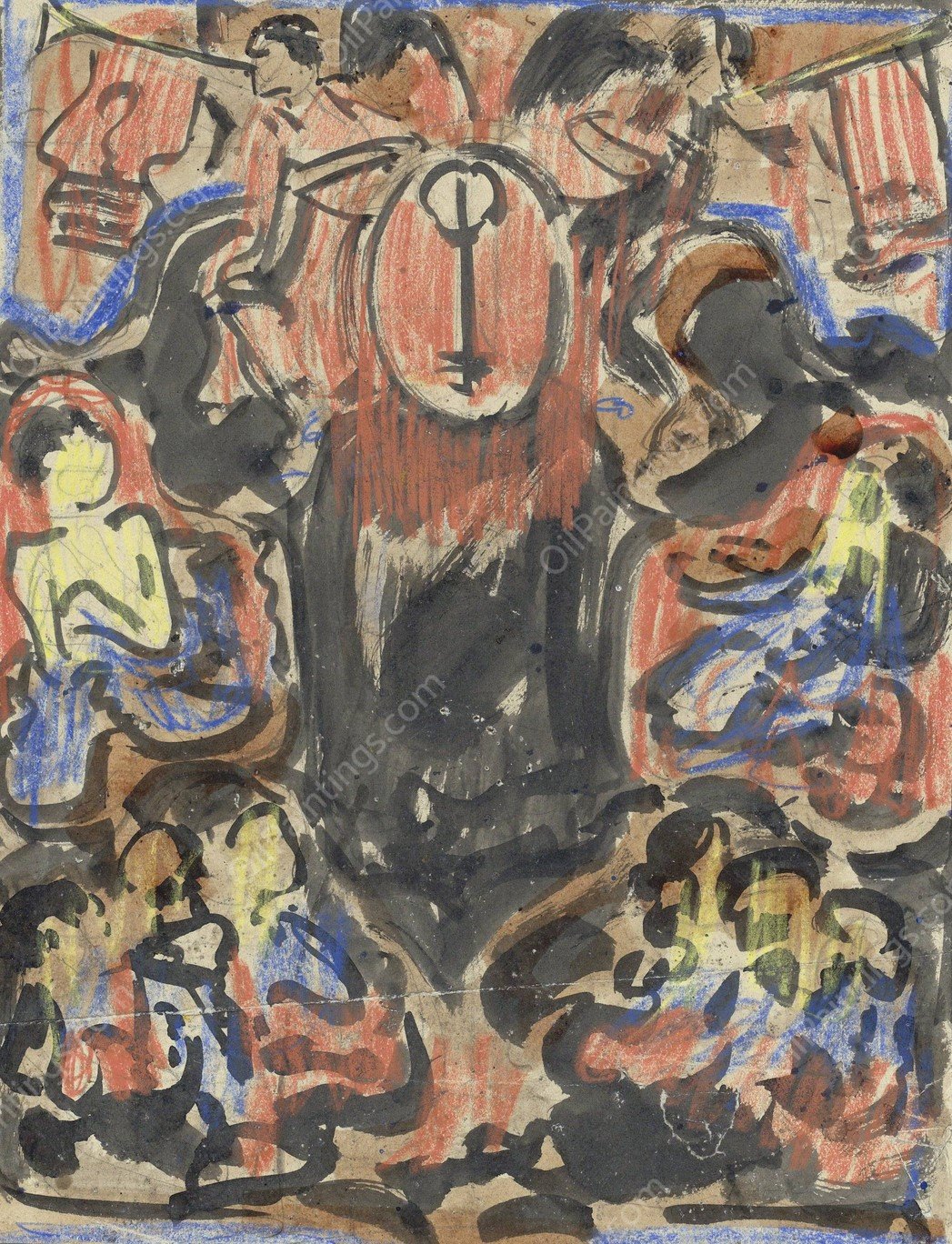 Decoratief Ontwerp met bovenaan twee herauten  by Carel Adolph Lion Cachet - Hand-Painted Oil Painting Reproduction