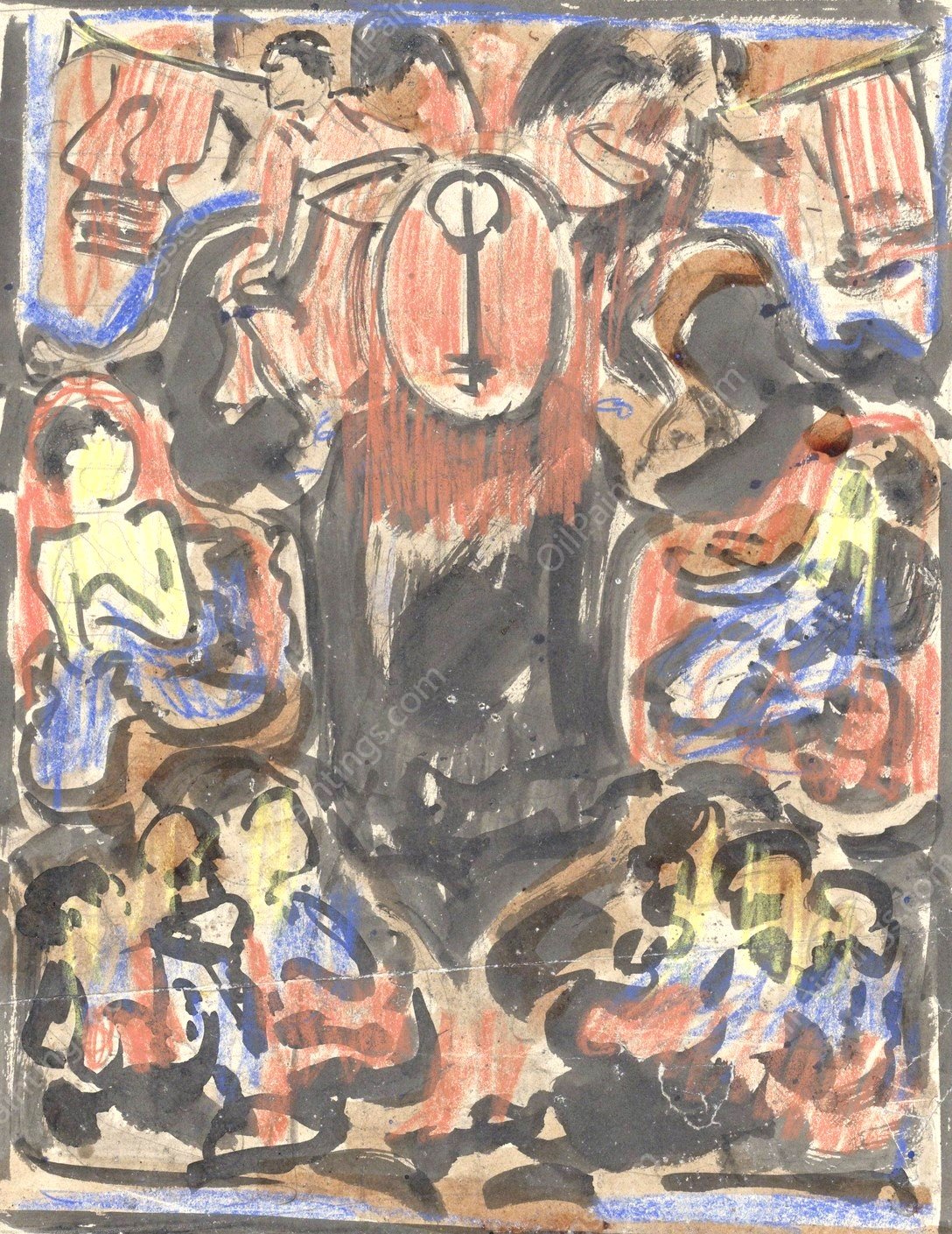 Decoratief Ontwerp met bovenaan twee herauten  by Carel Adolph Lion Cachet - Hand-Painted Oil Painting Reproduction