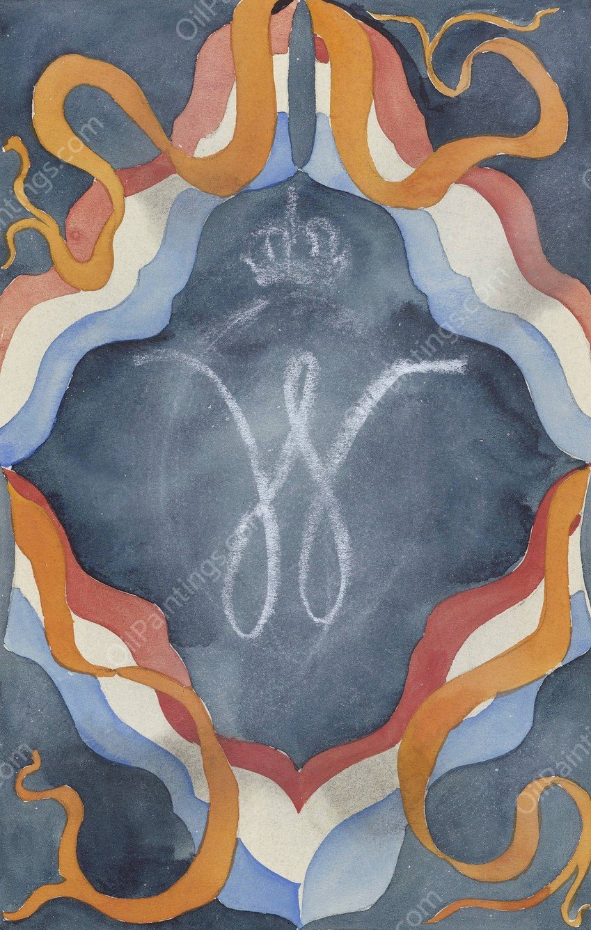 Decoratief Ontwerp met gekroonde W en nationale kleuren  by Carel Adolph Lion Cachet - Hand-Painted Oil Painting Reproduction