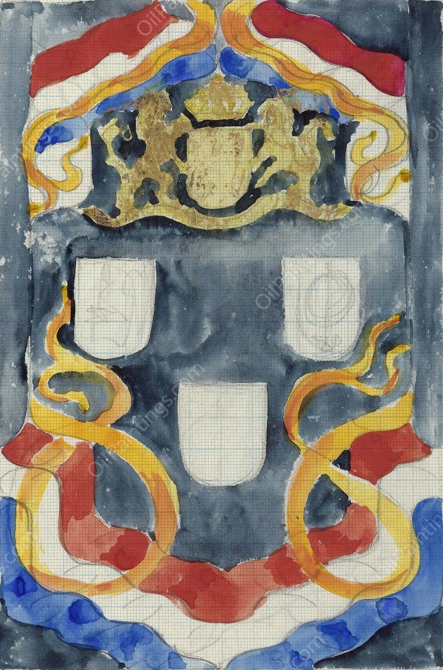 Decoratief Ontwerp met het rijkswapen, vlaggen en vaandels  by Carel Adolph Lion Cachet - Hand-Painted Oil Painting Reproduction