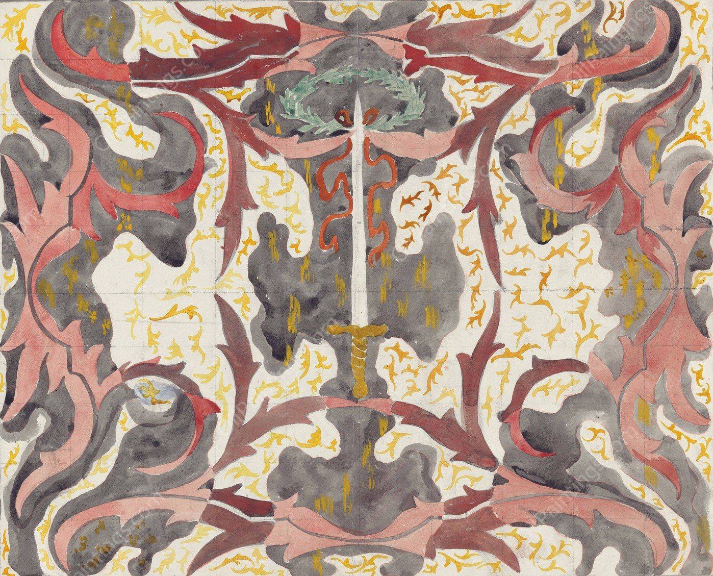 Decoratief Ontwerp met opstaande degen  by Carel Adolph Lion Cachet - Hand-Painted Oil Painting Reproduction