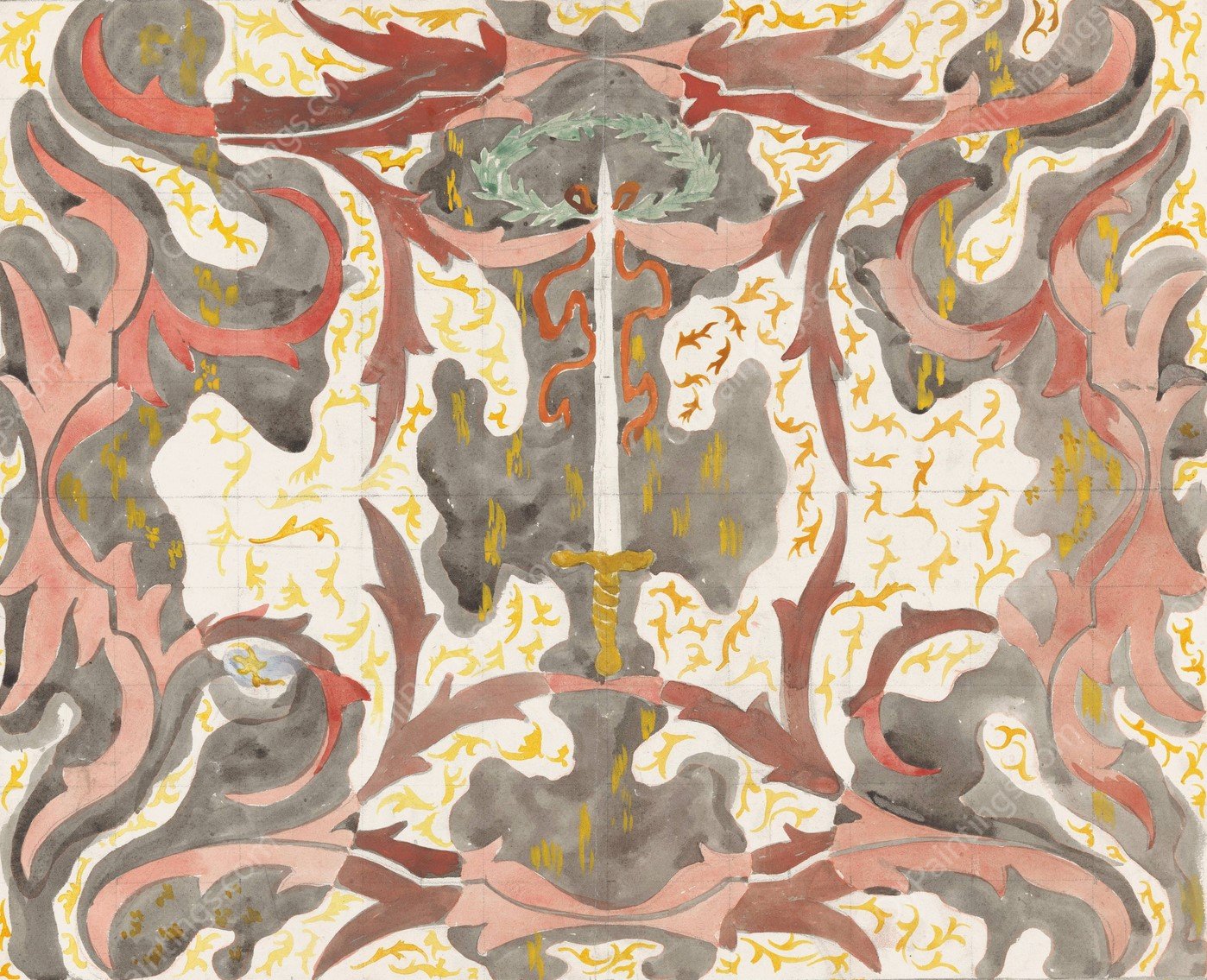 Decoratief Ontwerp met opstaande degen  by Carel Adolph Lion Cachet - Hand-Painted Oil Painting Reproduction