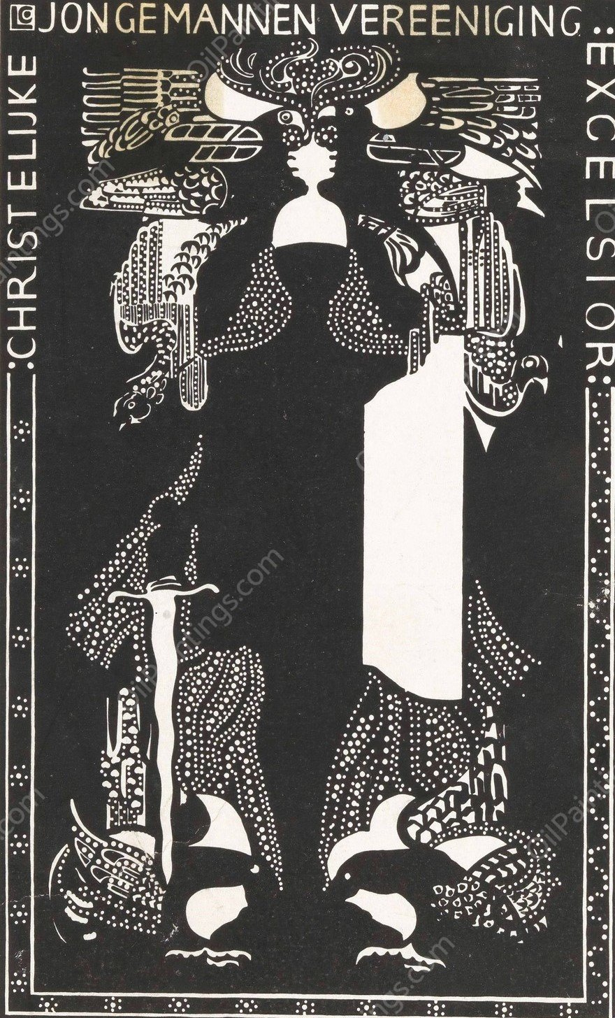 Ex libris van Christelijke Jongemannen Vereeniging Excelsior  by Carel Adolph Lion Cachet - Hand-Painted Oil Painting Reproduction