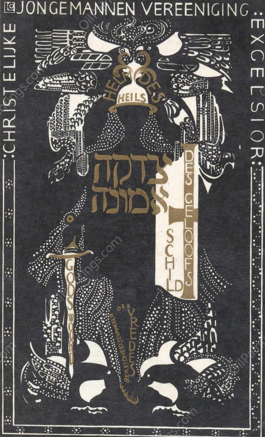 Ex libris van Christelijke Jongemannen Vereeniging Excelsior  by Carel Adolph Lion Cachet - Hand-Painted Oil Painting Reproduction