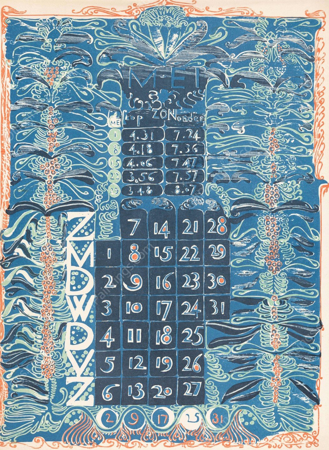 Kalenderblad Mei 1899  by Carel Adolph Lion Cachet - Hand-Painted Oil Painting Reproduction