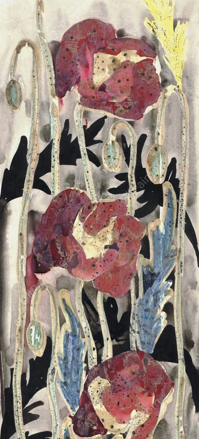 Ontwerp met papavers voor de rand van het wandtapijt Gezicht op de Ponte Vecchio te Florence  by Carel Adolph Lion Cachet - Hand-Painted Oil Painting Reproduction