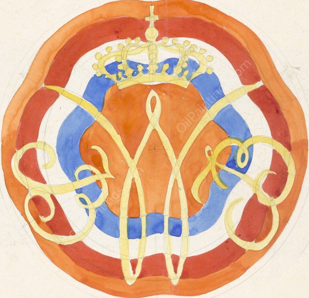 Ontwerp voor een bord met een gekroonde W  by Carel Adolph Lion Cachet - Hand-Painted Oil Painting Reproduction