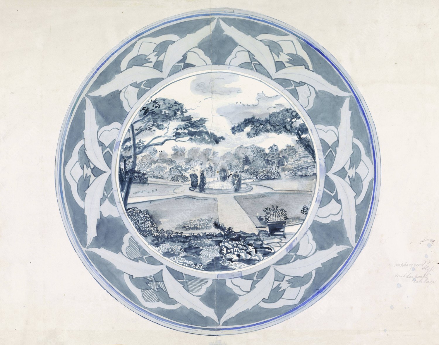 Ontwerp voor een bord met een tuingezicht  by Carel Adolph Lion Cachet - Hand-Painted Oil Painting Reproduction