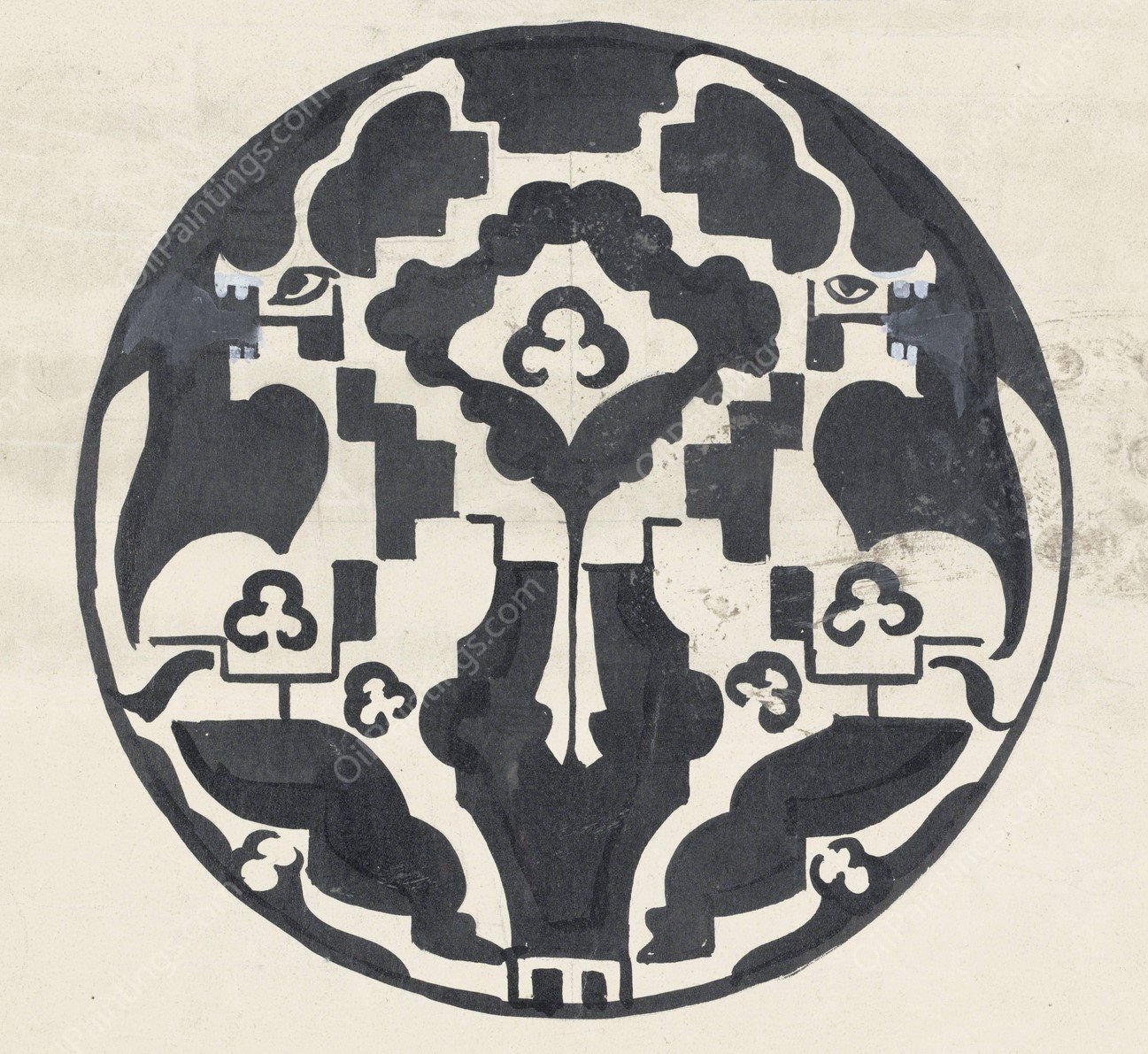 Ontwerp voor een bord met twee gestileerde dieren  by Carel Adolph Lion Cachet - Hand-Painted Oil Painting Reproduction