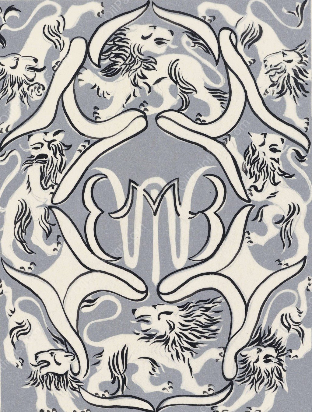 Ontwerp voor een ex libris met monogram en leeuwen  by Carel Adolph Lion Cachet - Hand-Painted Oil Painting Reproduction