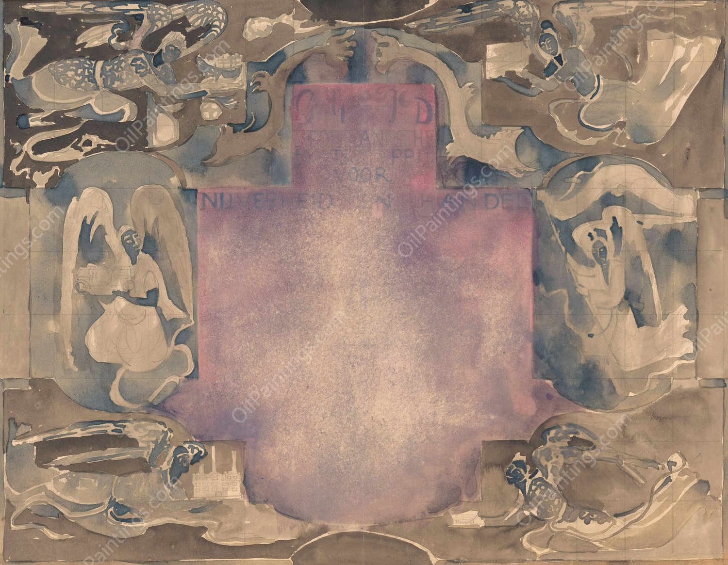 Ontwerp voor een oorkonde van de Nederlandsche Maatschappij voor Nijverheid en Handel  by Carel Adolph Lion Cachet - Hand-Painted Oil Painting Reproduction