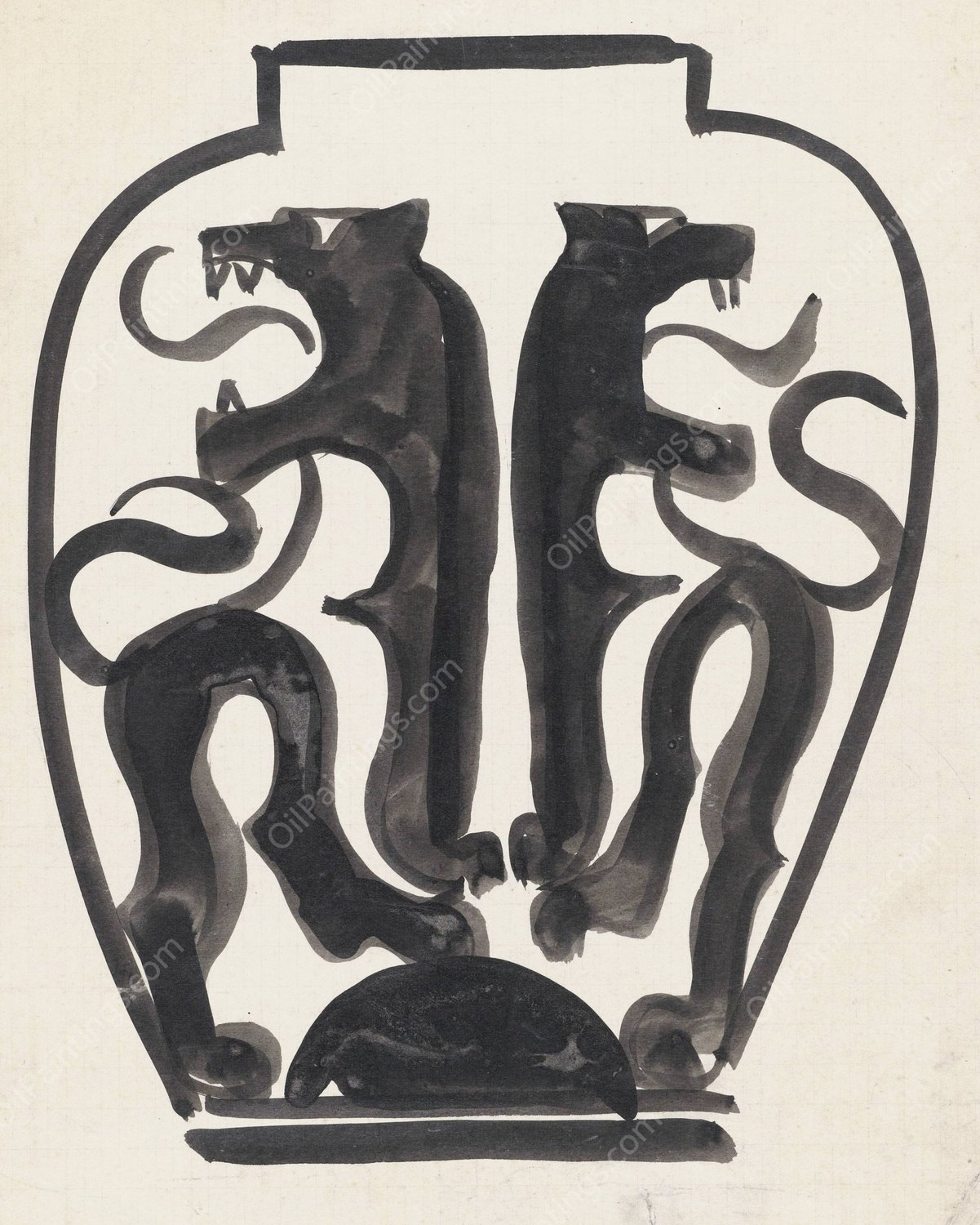 Ontwerp voor een vaas met leeuwenmotief  by Carel Adolph Lion Cachet - Hand-Painted Oil Painting Reproduction
