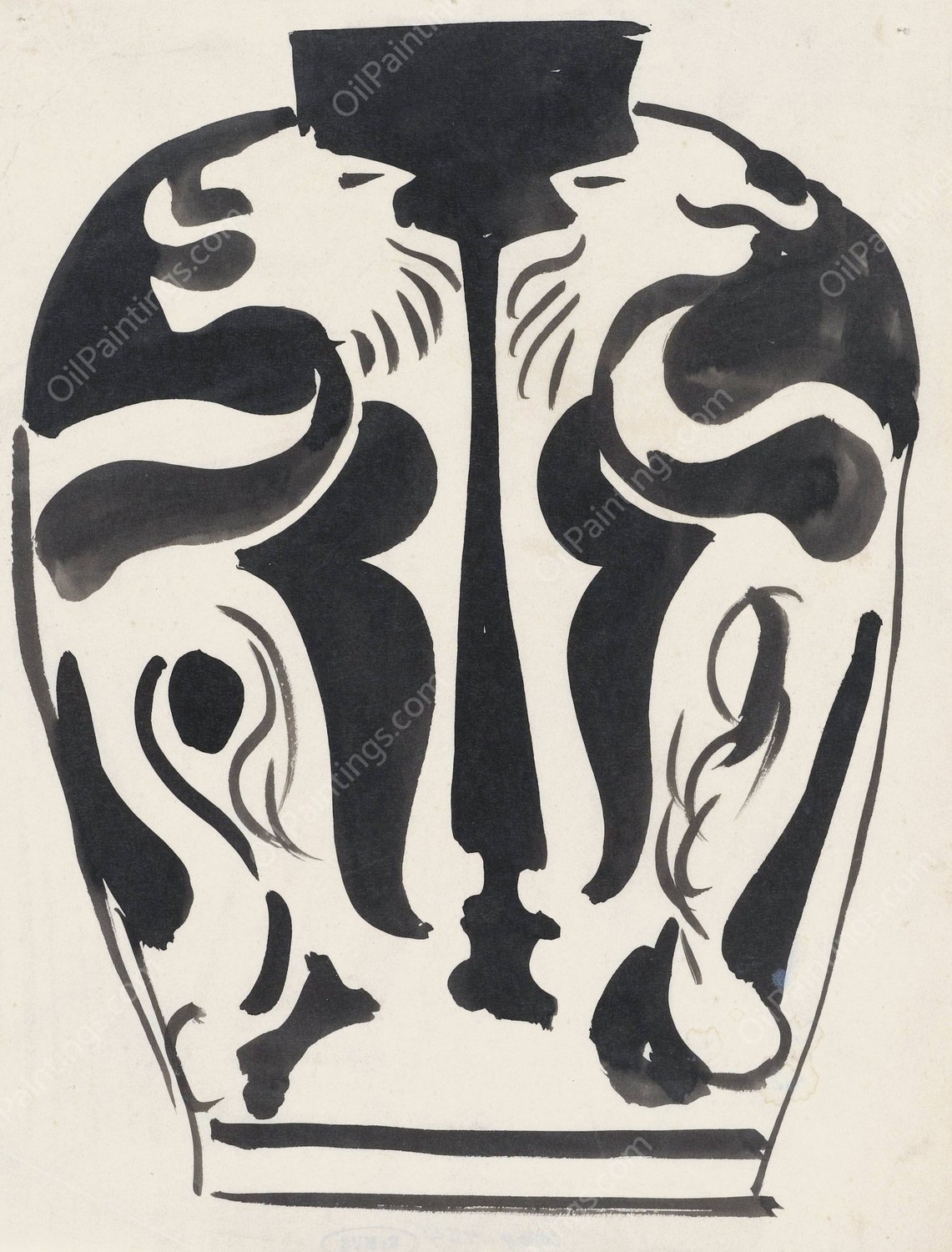 Ontwerp voor een vaas met leeuwenmotief  by Carel Adolph Lion Cachet - Hand-Painted Oil Painting Reproduction