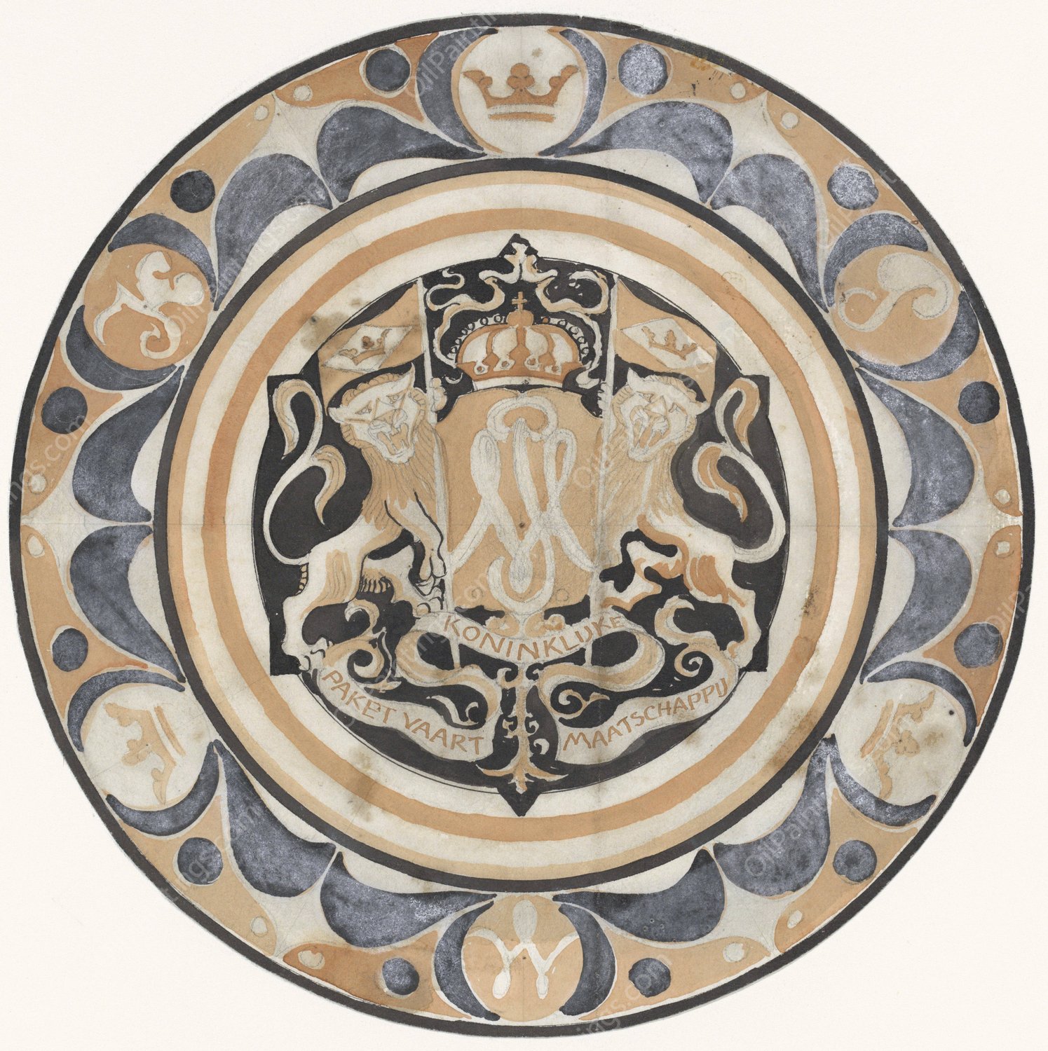 Ontwerp voor gedenkbord van de KPM bij de geboorte van prinses Juliana in 1909  by Carel Adolph Lion Cachet - Hand-Painted Oil Painting Reproduction