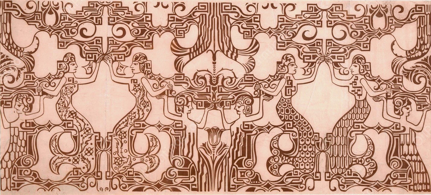 Ontwerp voor geschoren trijp-vak, vullingen en stoelbekleding van Ss. Johan de Wit-zeemeerminnen  by Carel Adolph Lion Cachet - Hand-Painted Oil Painting Reproduction