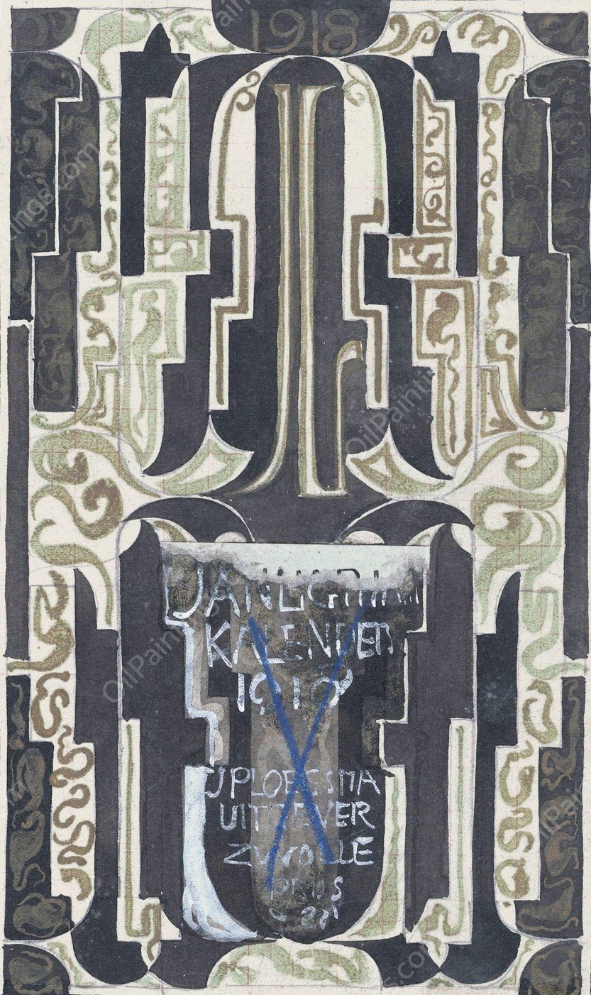 Ontwerp voor Jan Ligthart kalender voor 1918  by Carel Adolph Lion Cachet - Hand-Painted Oil Painting Reproduction
