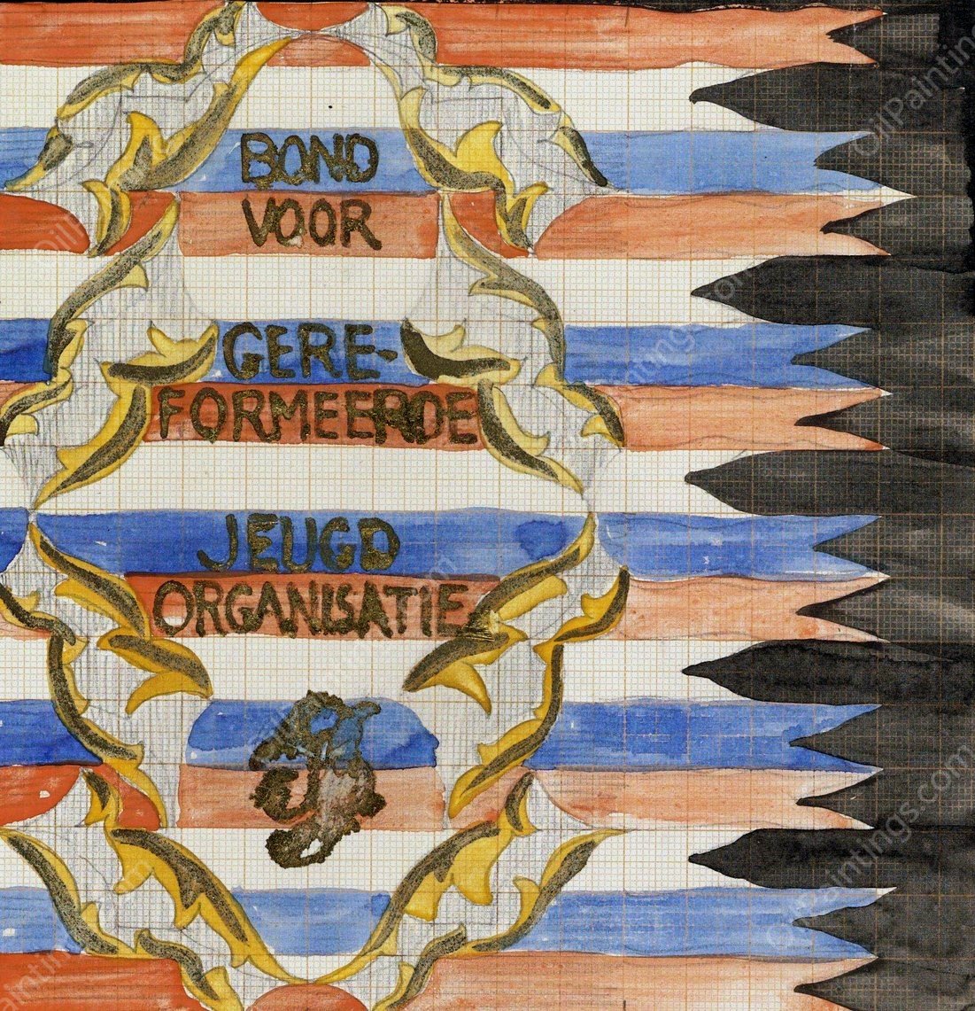 Ontwerp voor vaandel van de Bond voor Gereformeerde Jeugdorganisatie  by Carel Adolph Lion Cachet - Hand-Painted Oil Painting Reproduction