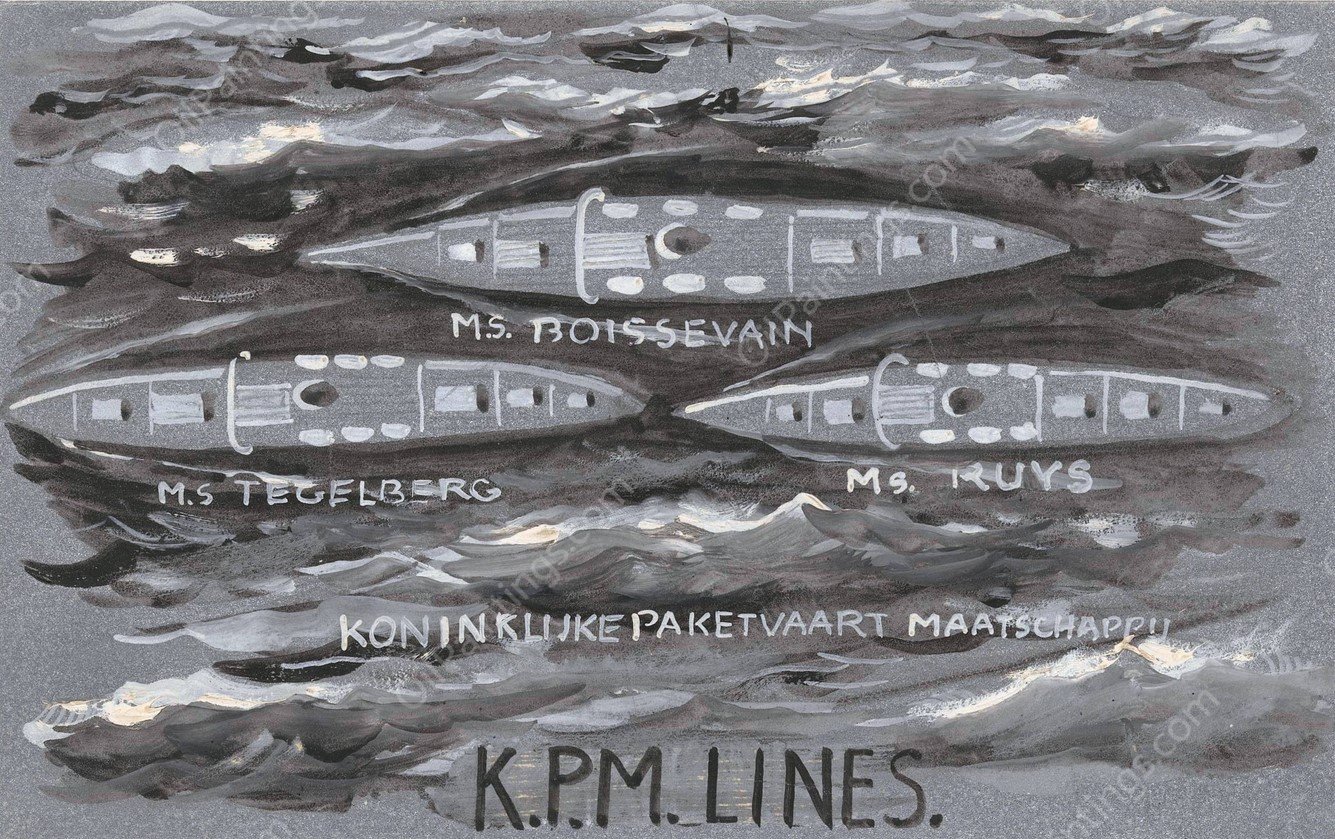 Ontwerp voor vignet van de Koninklijke Paketvaart Maatschappij, K.P.M. Lines  by Carel Adolph Lion Cachet - Hand-Painted Oil Painting Reproduction