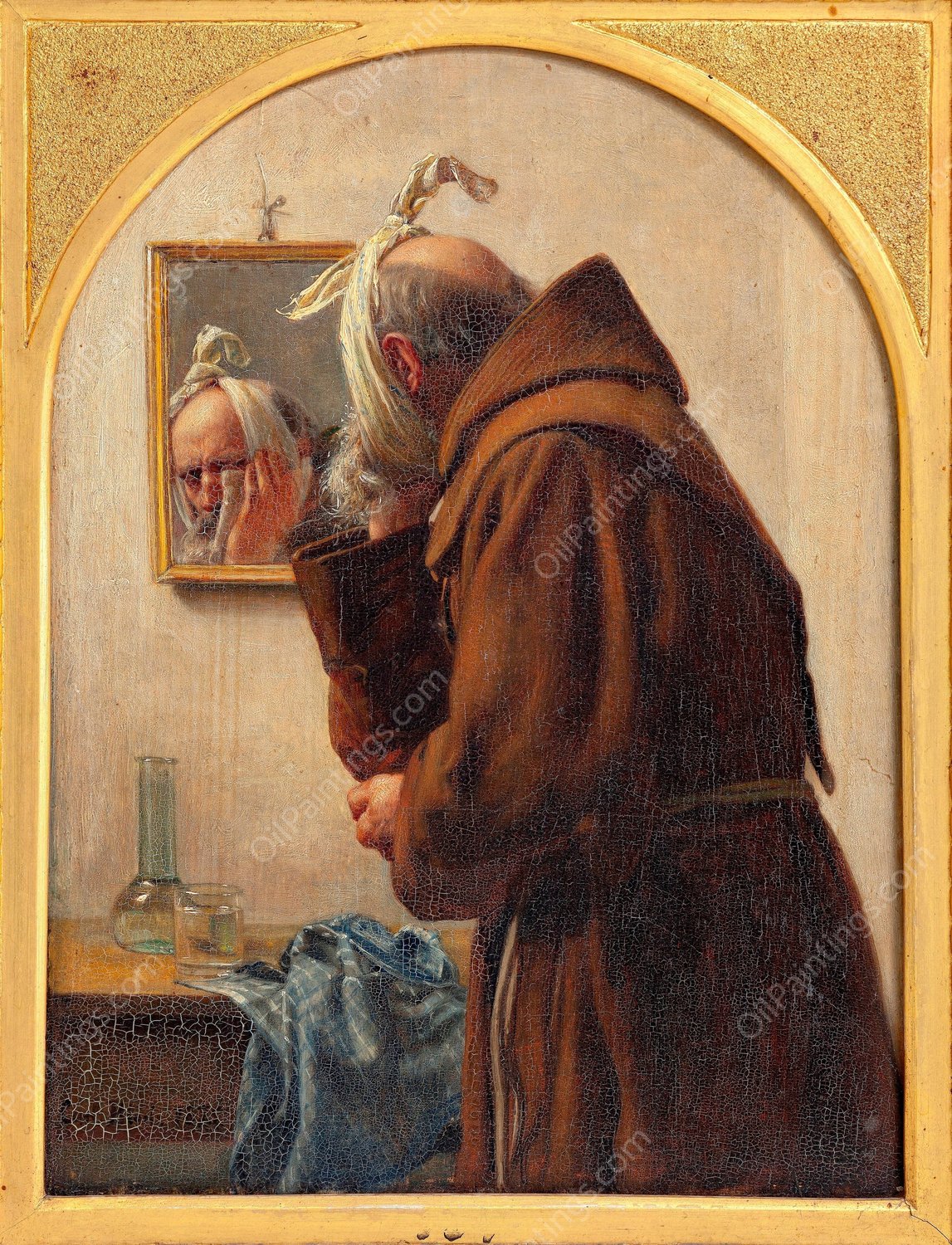 A monk examines himself in a mirror  by Carl Bloch - Hand-Painted Oil Painting Reproduction