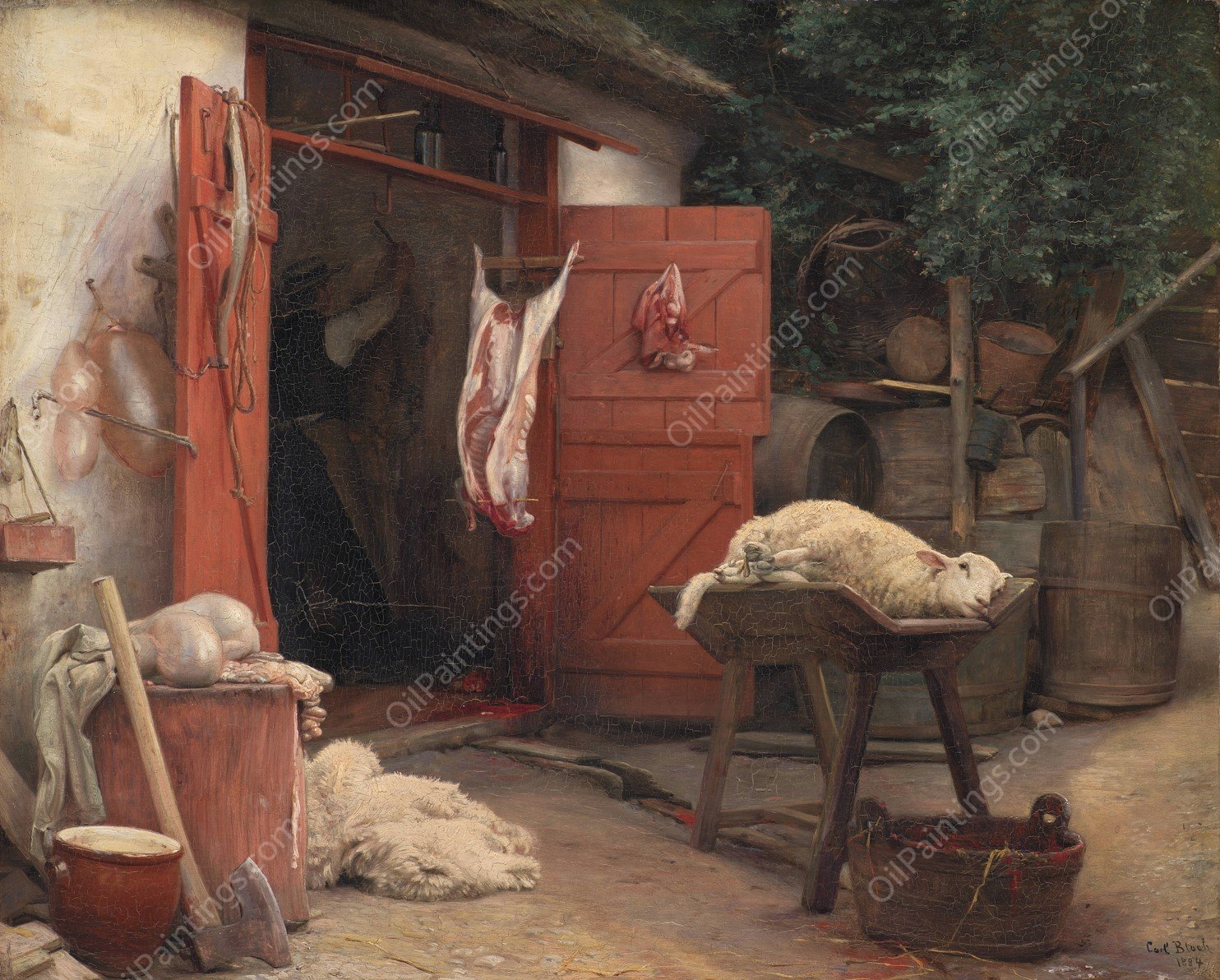 A Slaughterhouse In Hellebaek  by Carl Bloch - Hand-Painted Oil Painting Reproduction