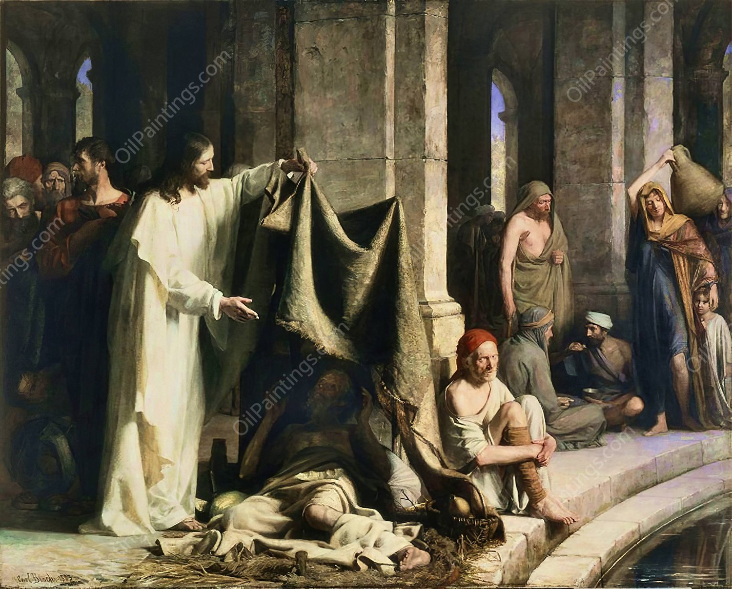 Christ Healing at the Pool of Bethesda by Carl Bloch - Hand-Painted Oil Painting Reproduction