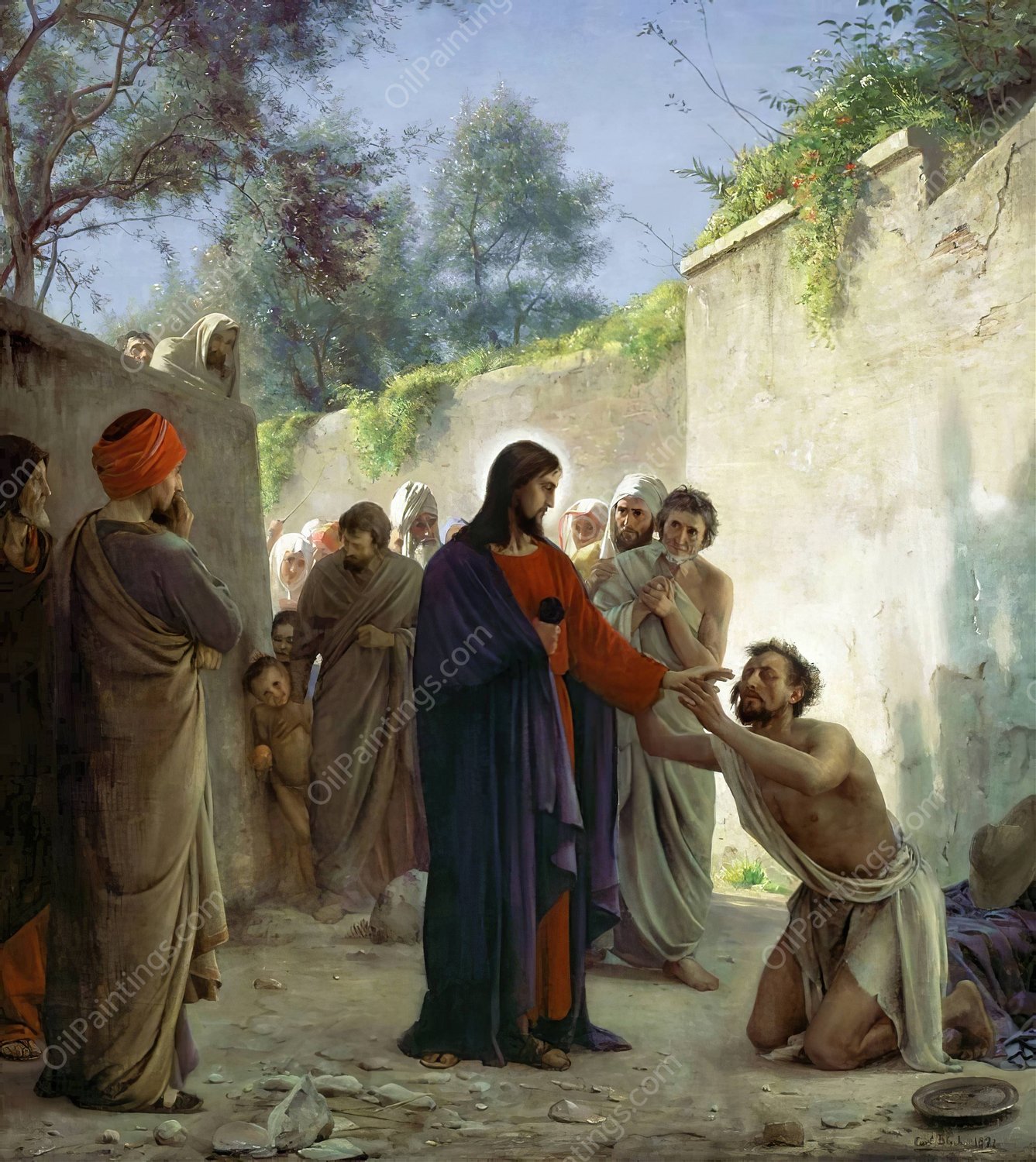 Christ Healing the Blind Man by Carl Bloch - Hand-Painted Oil Painting Reproduction