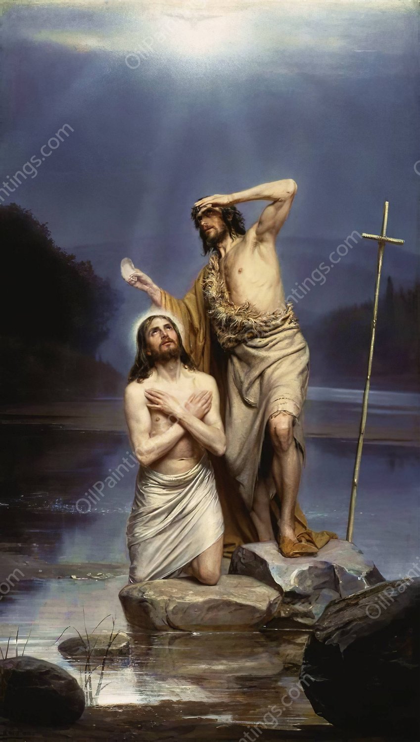 The Baptism of Christ by Carl Bloch - Hand-Painted Oil Painting Reproduction