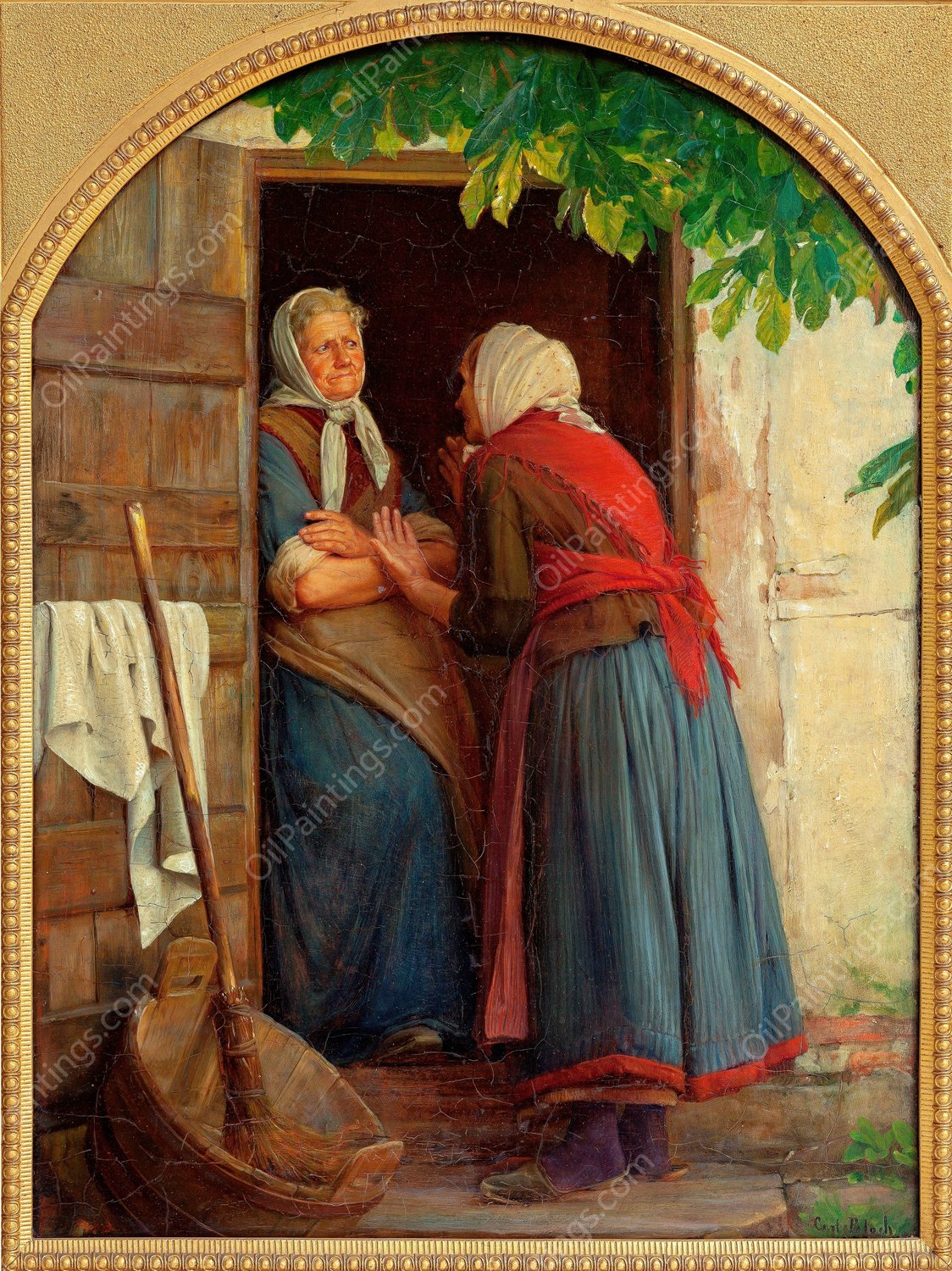 Two women talking  by Carl Bloch - Hand-Painted Oil Painting Reproduction