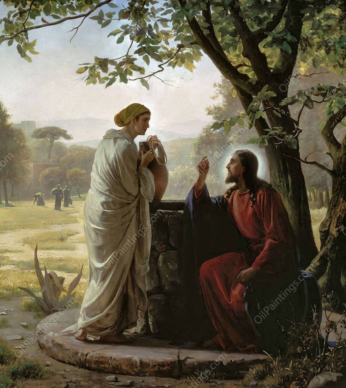Woman at the Well by Carl Bloch - Hand-Painted Oil Painting Reproduction