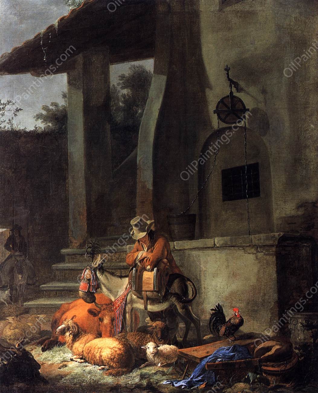 Rest by the Draw Well by Carl Borromaeus Andreas Ruthart - Hand-Painted Oil Painting Reproduction