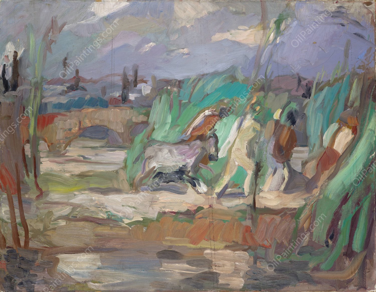 Landscape With A Group Of Bacchantes  by Carl Burckhardt - Hand-Painted Oil Painting Reproduction