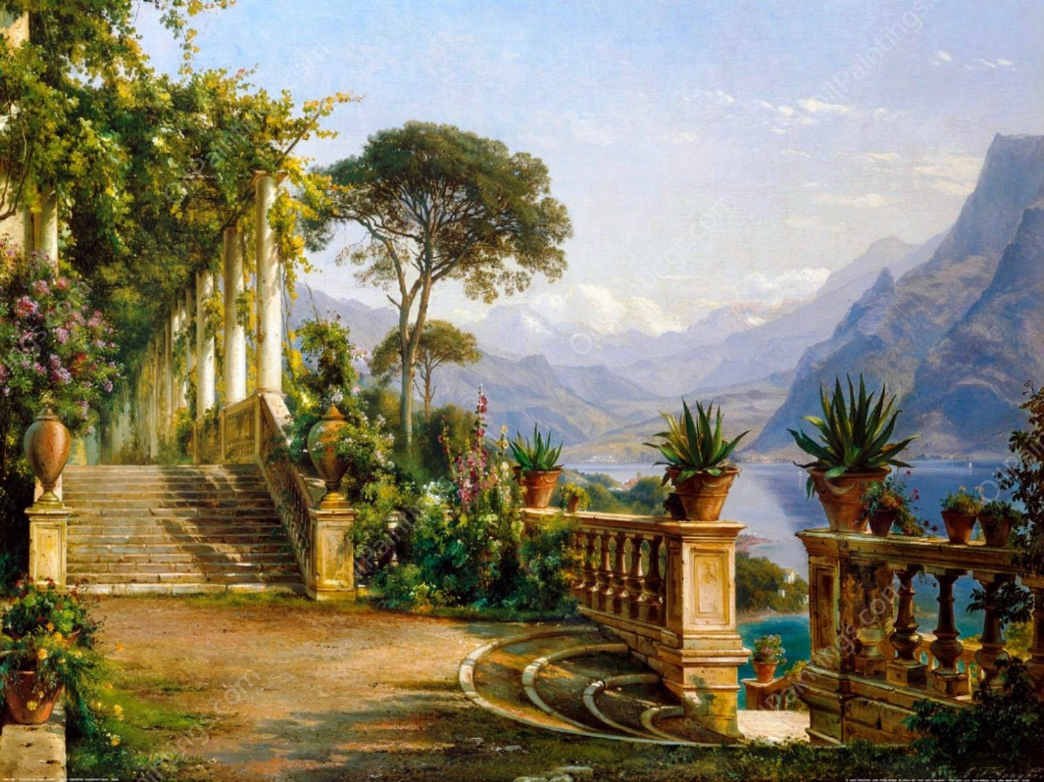 Lodge on Lake Como by Carl Frederic Aagaard - Hand-Painted Oil Painting Reproduction