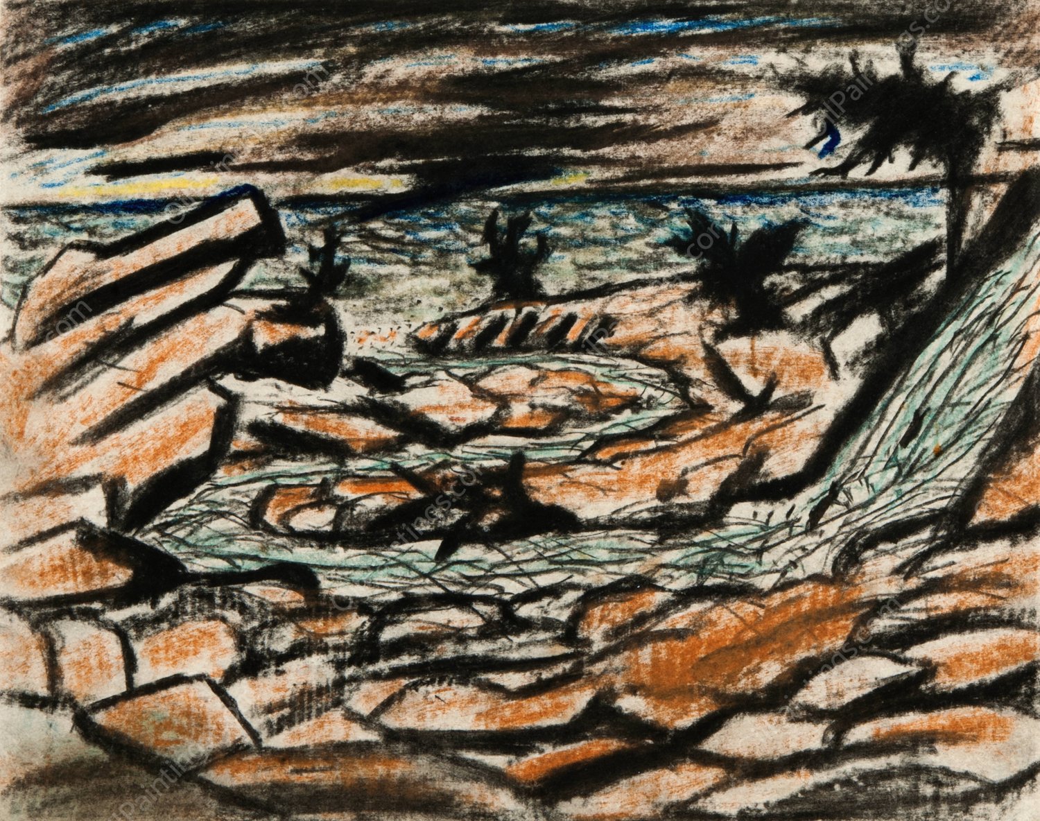 Coast Landscape by Carl Fredrik Hill - Hand-Painted Oil Painting Reproduction