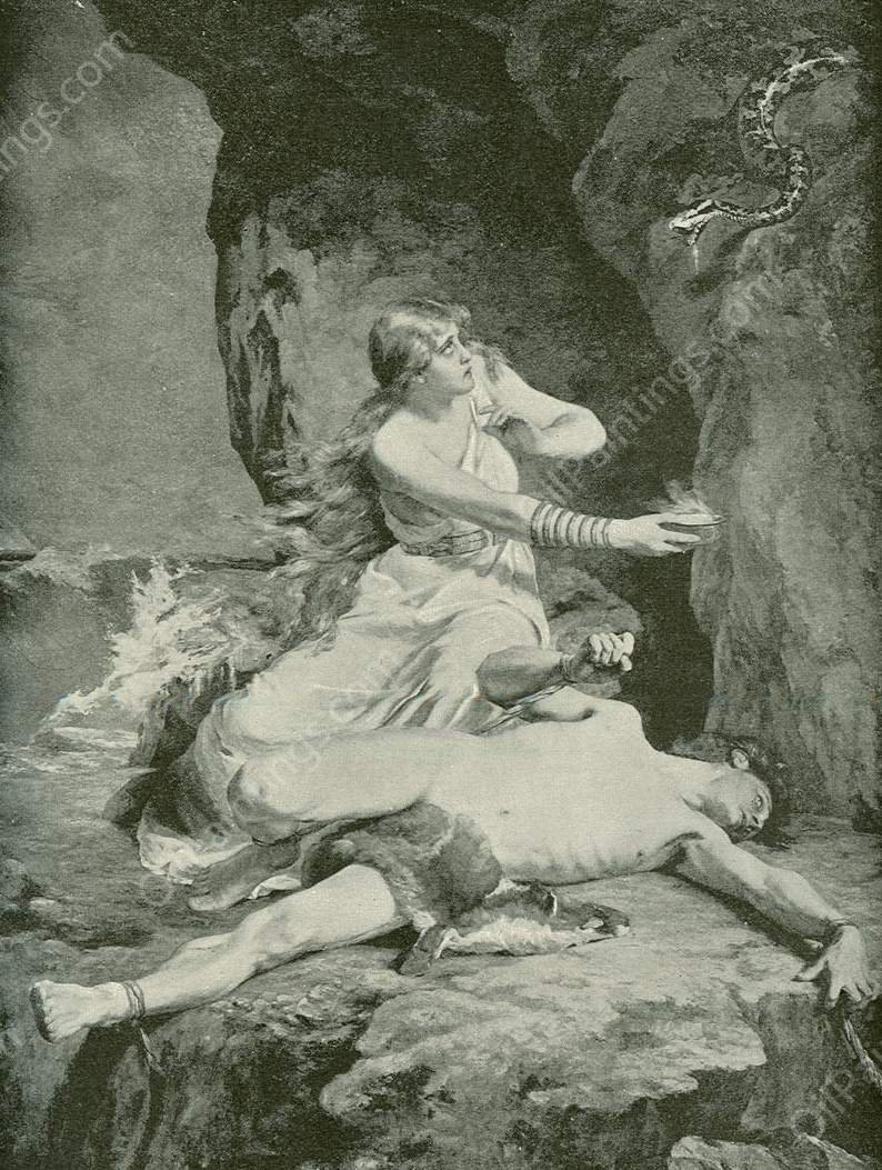 Loki and Sigyn by Carl Gebhardt - Hand-Painted Oil Painting Reproduction