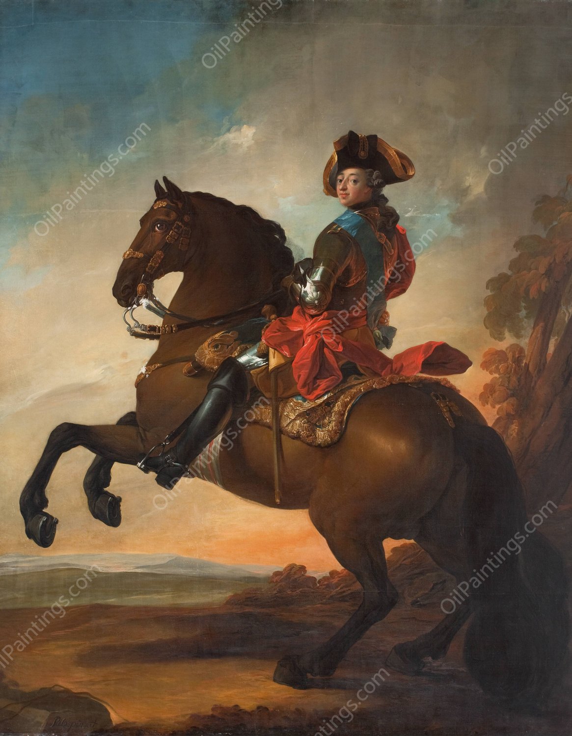Frederik V on Horseback  by Carl Gustaf Pilo - Hand-Painted Oil Painting Reproduction
