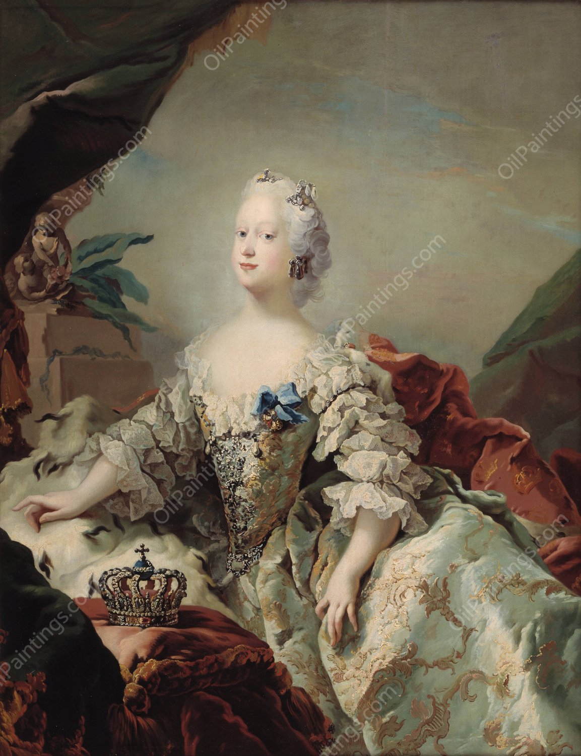 Louise, Frederik V's First Queen in her Coronation Robes  by Carl Gustaf Pilo - Hand-Painted Oil Painting Reproduction