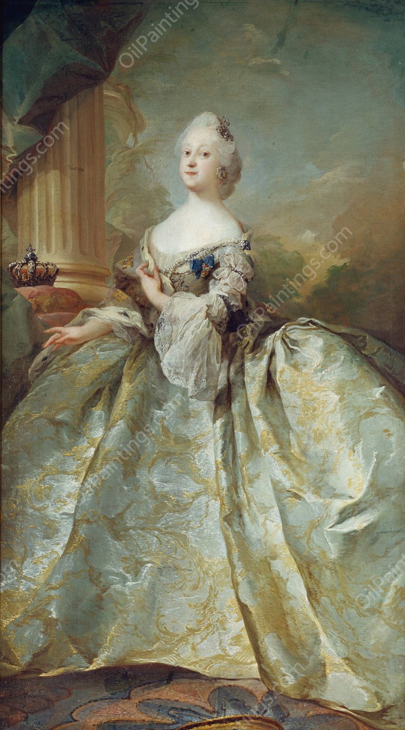 Portraet af Louise, Frederik V's forste dronning  by Carl Gustaf Pilo - Hand-Painted Oil Painting Reproduction
